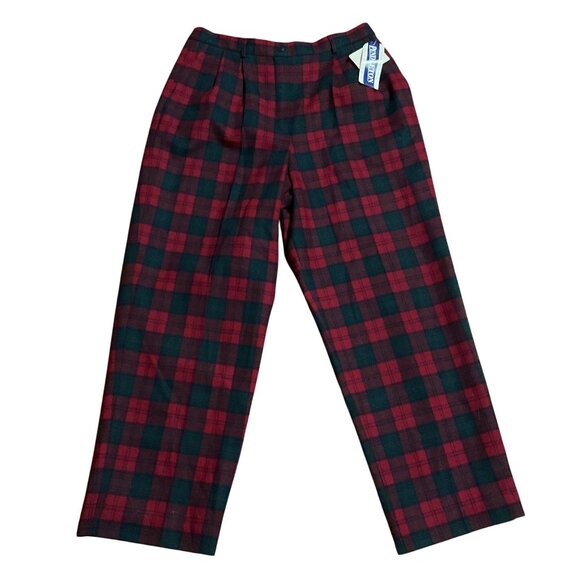 NWT Pendleton Lindsay Tartan Plaid Pants Size 18 100% Virgin Wool Red Green Line - Picture 1 of 5